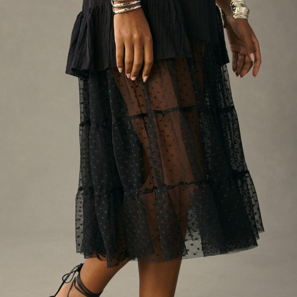NWT Anthropologie Sheer Ruffled Tulle Dress in Black - Picture 4 of 6